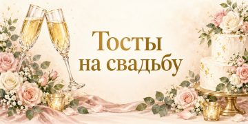 Тосты на свадьбу: бокалы над свадебным тортом с розами