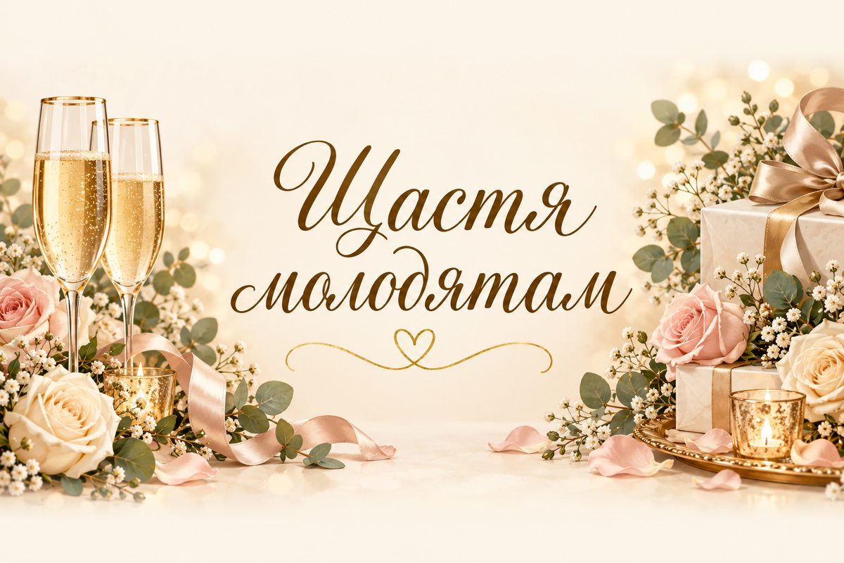 Щастя молодятам - весільна листівка