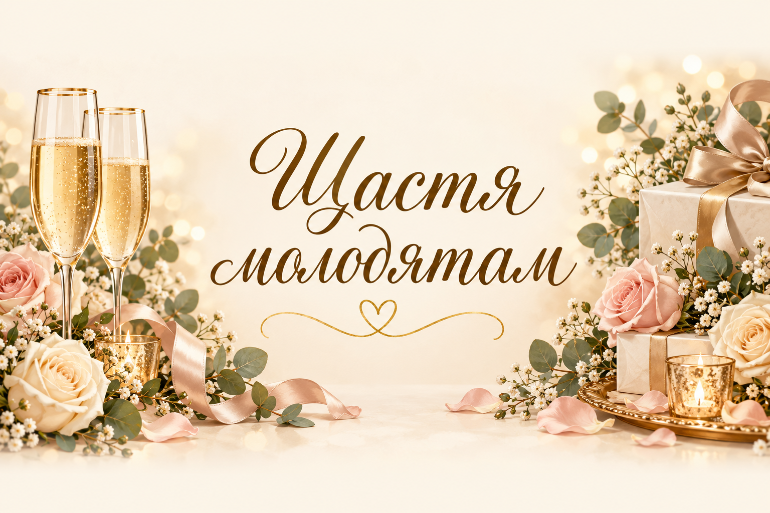Щастя молодятам - весільна листівка